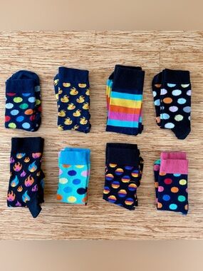 LOT 8 Pairs Women's Happy Socks Small 9-11 36-40